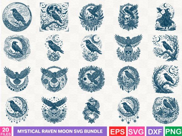 Mystical Raven Moon Graphics for Modern Brand Illustrations