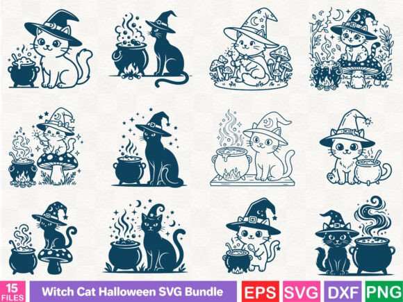 Reviewing Witch Cat Halloween Graphics for Editorial Use